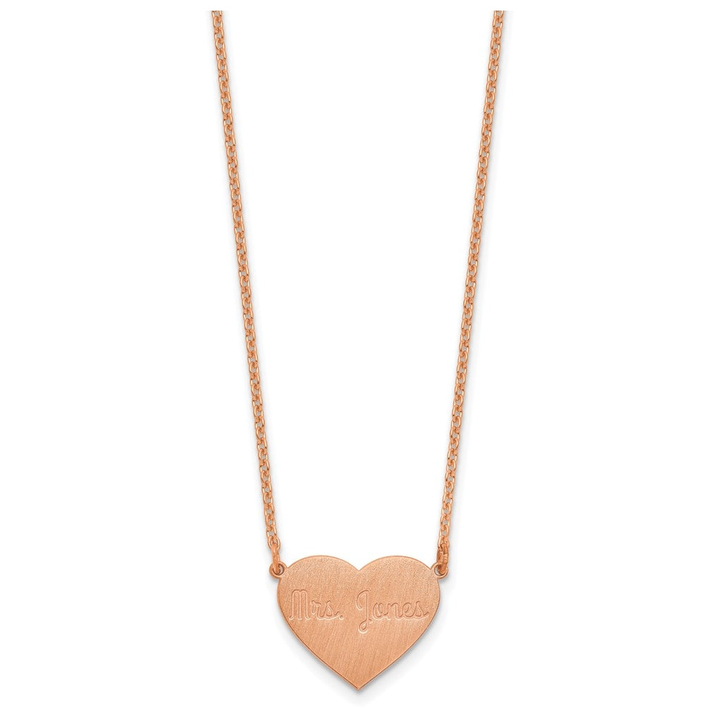 14K Yellow Or White Or Rose Gold Or Sterling Silver Brushed Station Heart Necklace