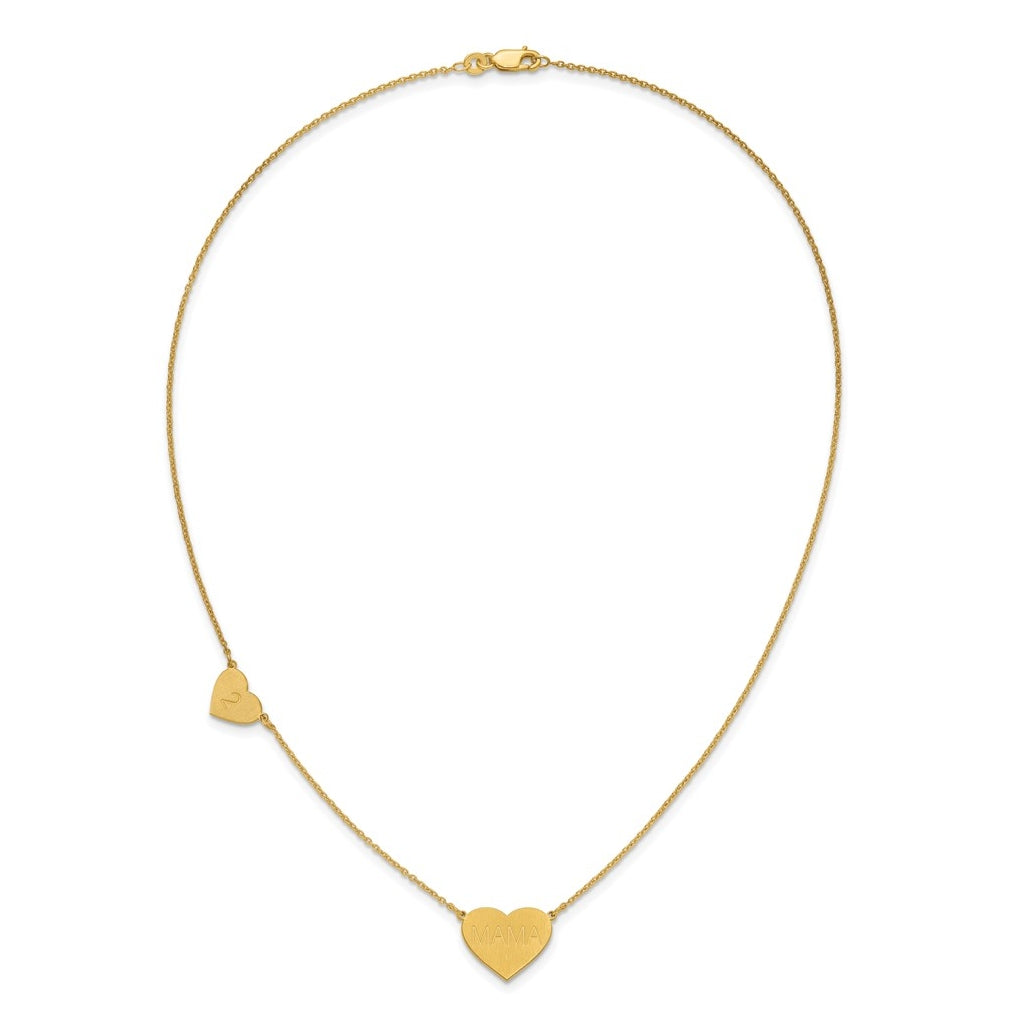 14K Yellow Or White Or Rose Gold Or Sterling Silver Brushed Station Heart Necklace