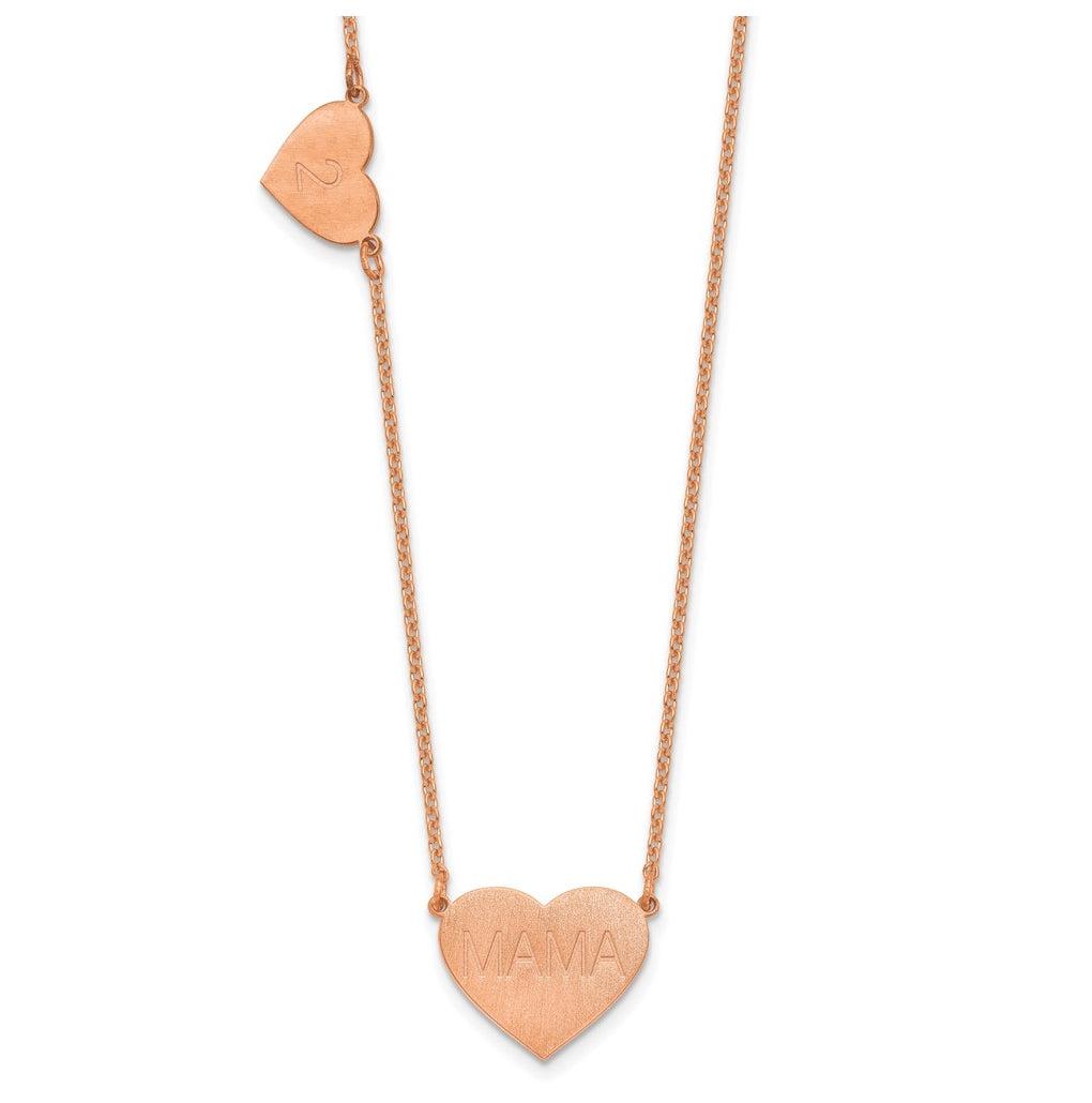 14K Yellow Or White Or Rose Gold Or Sterling Silver Brushed Station Heart Necklace