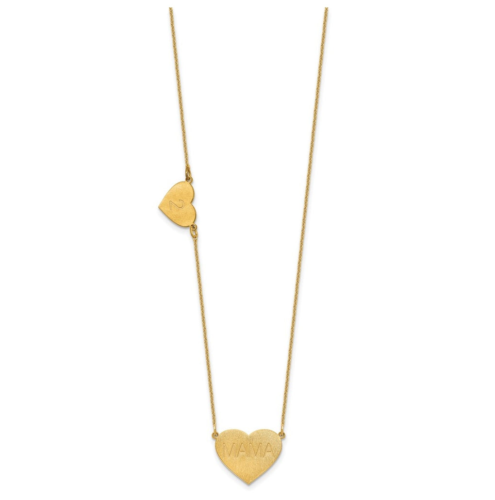 14K Yellow Or White Or Rose Gold Or Sterling Silver Brushed Station Heart Necklace