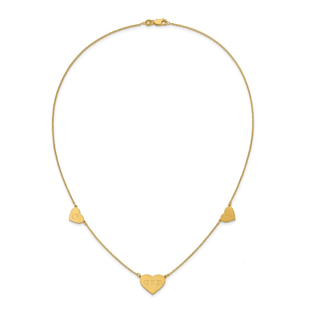 14K Yellow Or White Or Rose Gold Or Sterling Silver Brushed Station Heart Necklace