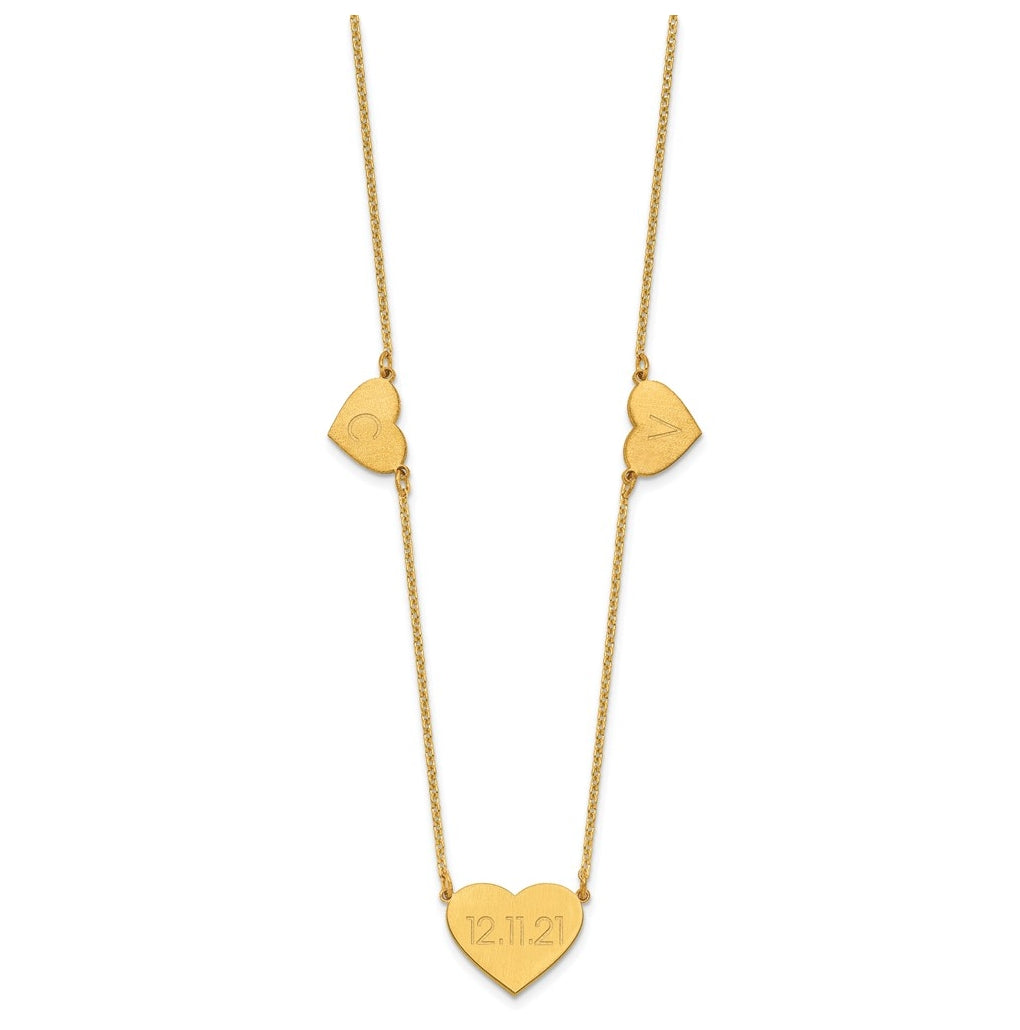 14K Yellow Or White Or Rose Gold Or Sterling Silver Brushed Station Heart Necklace