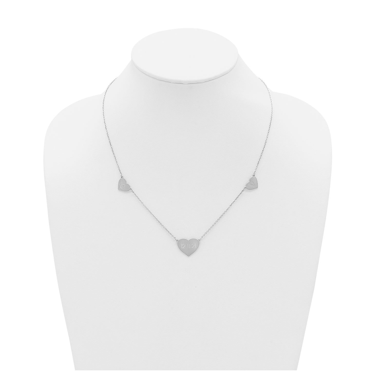 14K Yellow Or White Or Rose Gold Or Sterling Silver Brushed Station Heart Necklace