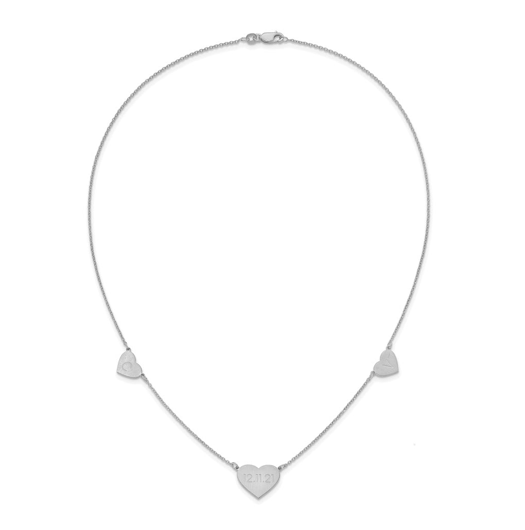 14K Yellow Or White Or Rose Gold Or Sterling Silver Brushed Station Heart Necklace