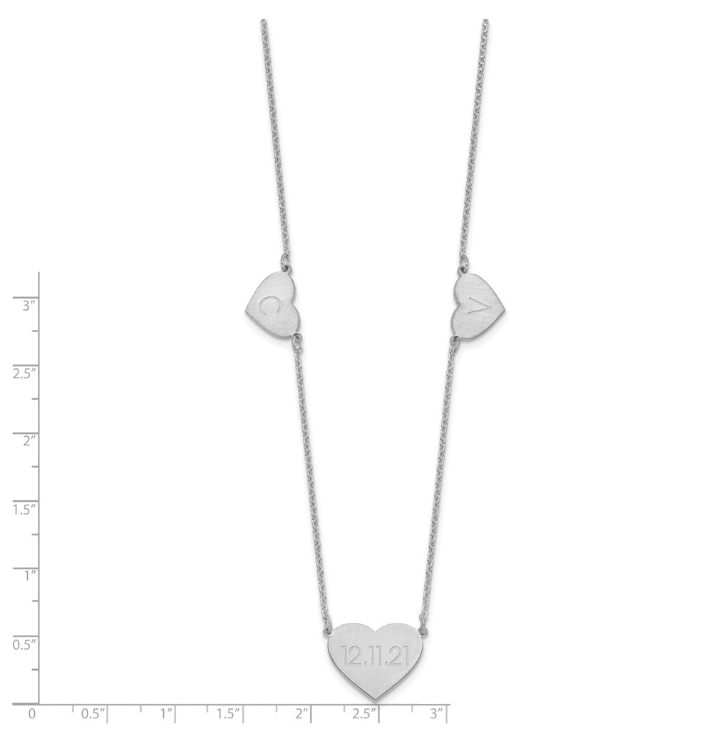 14K Yellow Or White Or Rose Gold Or Sterling Silver Brushed Station Heart Necklace