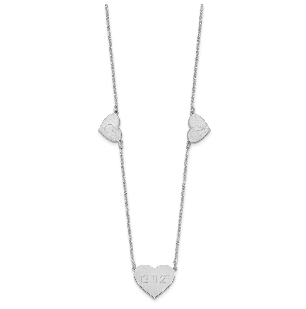 14K Yellow Or White Or Rose Gold Or Sterling Silver Brushed Station Heart Necklace
