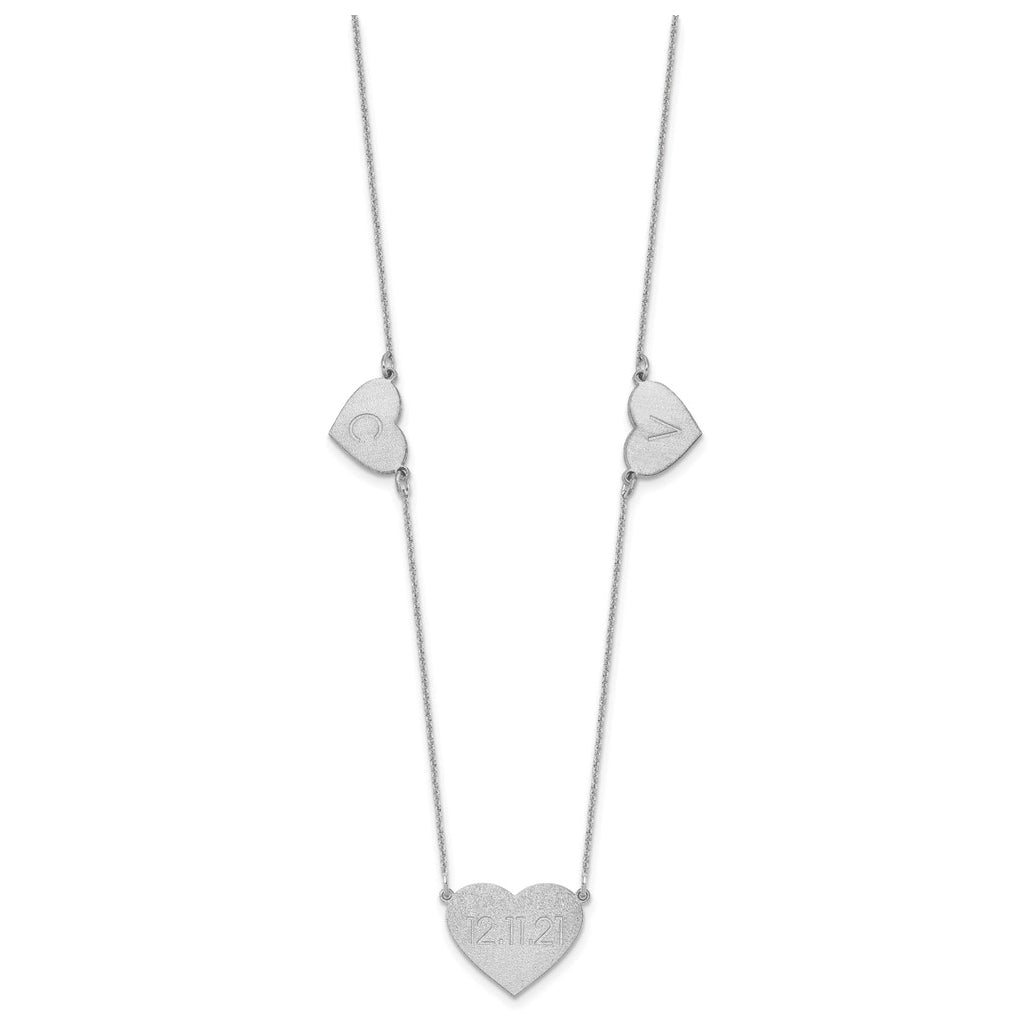 14K Yellow Or White Or Rose Gold Or Sterling Silver Brushed Station Heart Necklace