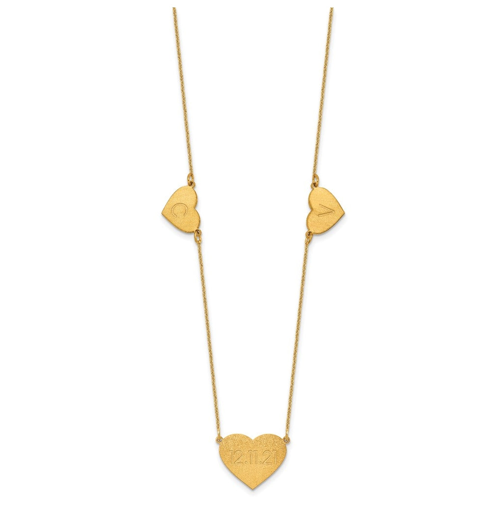 14K Yellow Or White Or Rose Gold Or Sterling Silver Brushed Station Heart Necklace