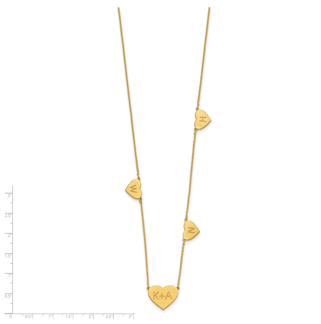 14K Yellow Or White Or Rose Gold Or Sterling Silver Brushed Station Heart Necklace