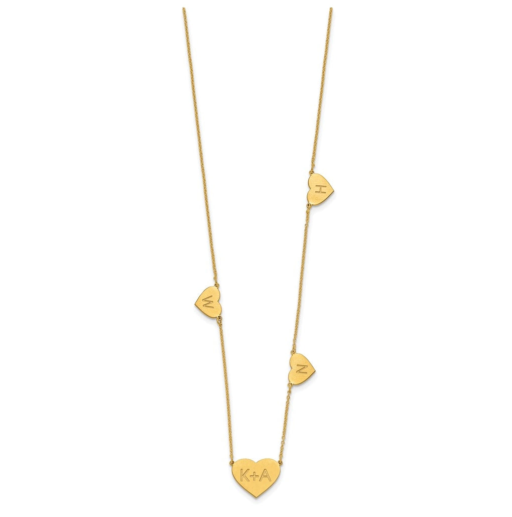 14K Yellow Or White Or Rose Gold Or Sterling Silver Brushed Station Heart Necklace