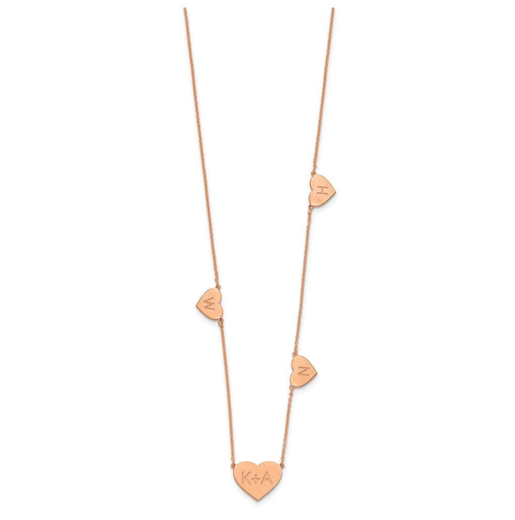 14K Yellow Or White Or Rose Gold Or Sterling Silver Brushed Station Heart Necklace