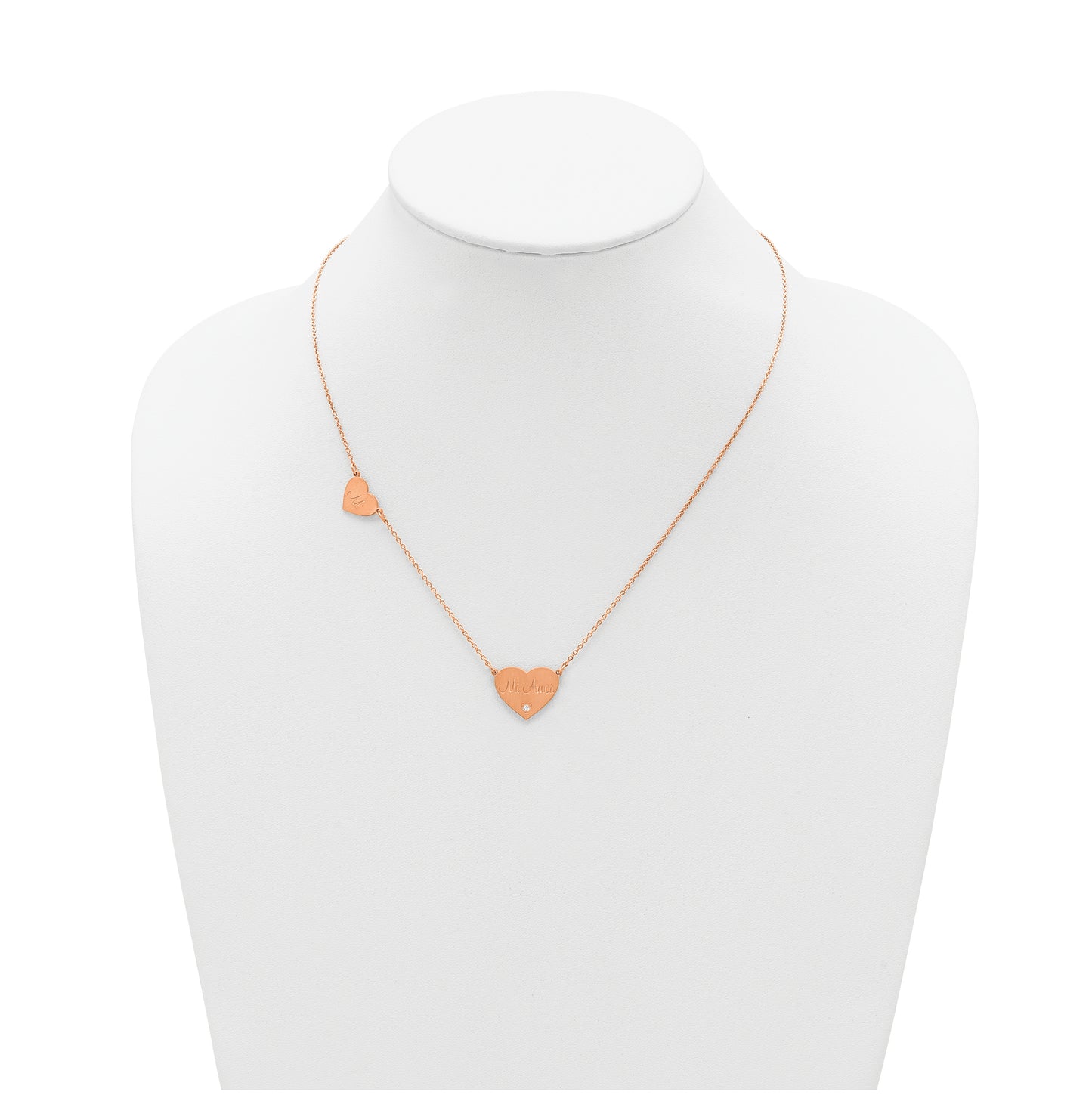 14K Yellow Or White Or Rose Gold Or Sterling Silver Brushed Station Heart Diamond Necklace