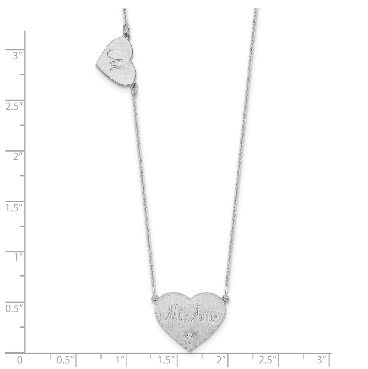 14K Yellow Or White Or Rose Gold Or Sterling Silver Brushed Station Heart Diamond Necklace