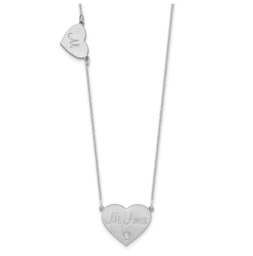 14K Yellow Or White Or Rose Gold Or Sterling Silver Brushed Station Heart Diamond Necklace
