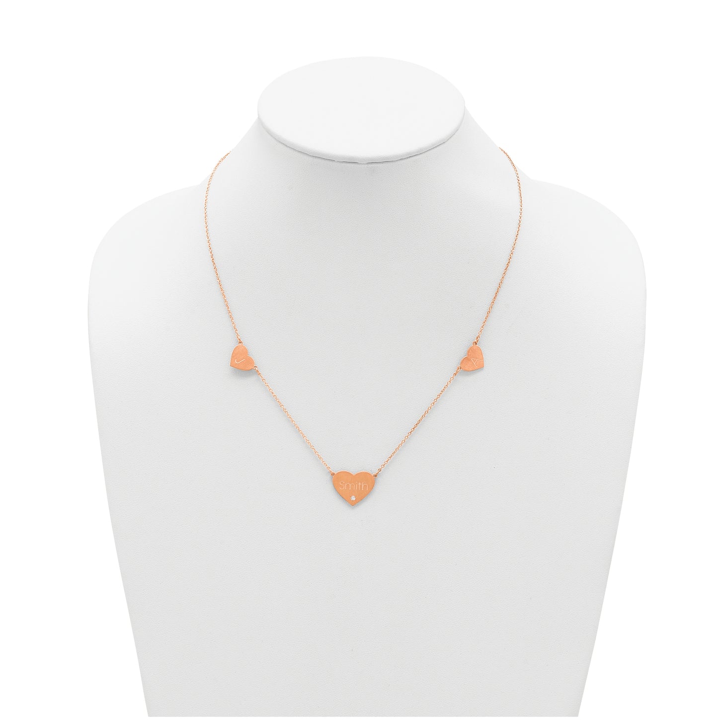 14K Yellow Or White Or Rose Gold Or Sterling Silver Brushed Station Heart Diamond Necklace