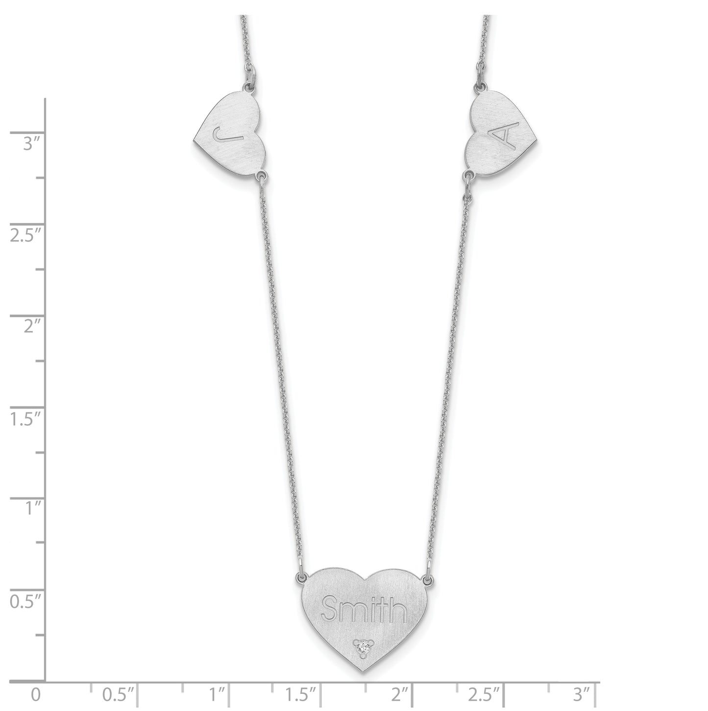 14K Yellow Or White Or Rose Gold Or Sterling Silver Brushed Station Heart Diamond Necklace