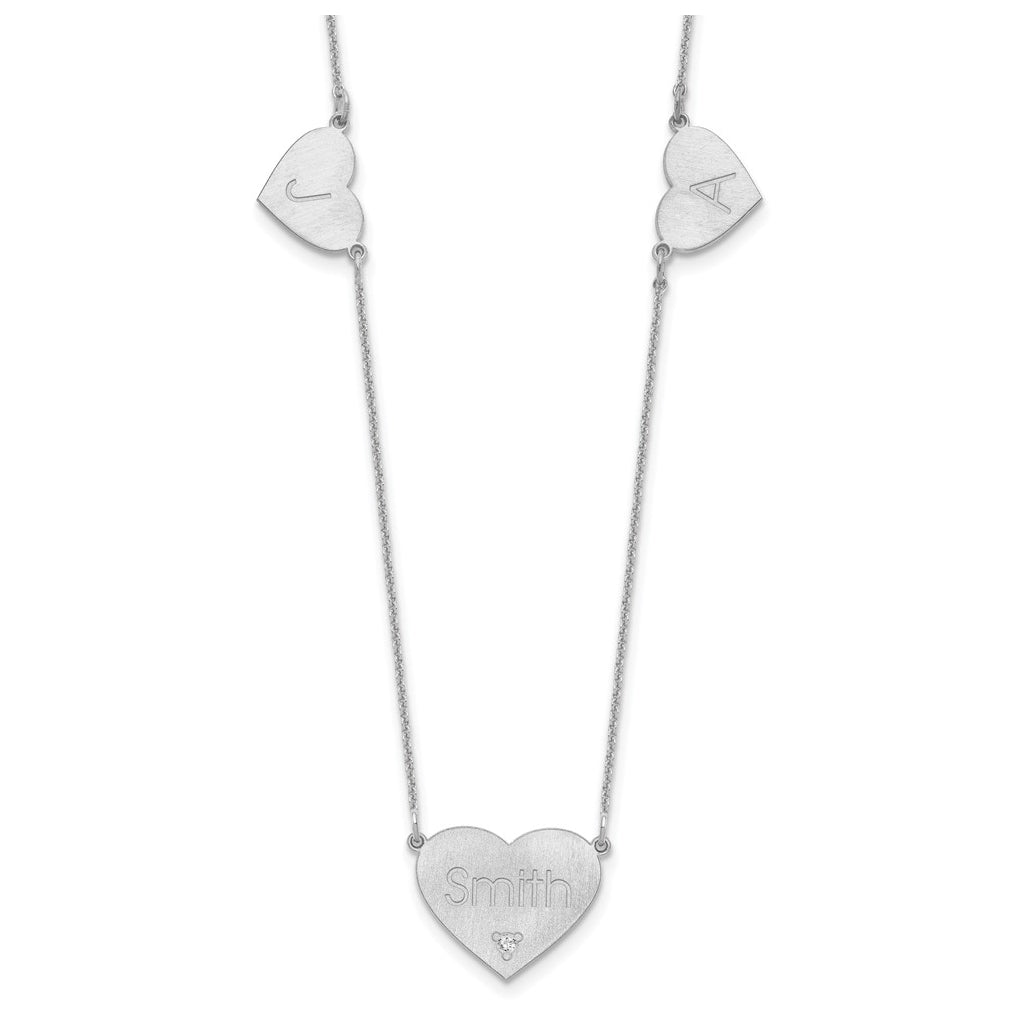 14K Yellow Or White Or Rose Gold Or Sterling Silver Brushed Station Heart Diamond Necklace