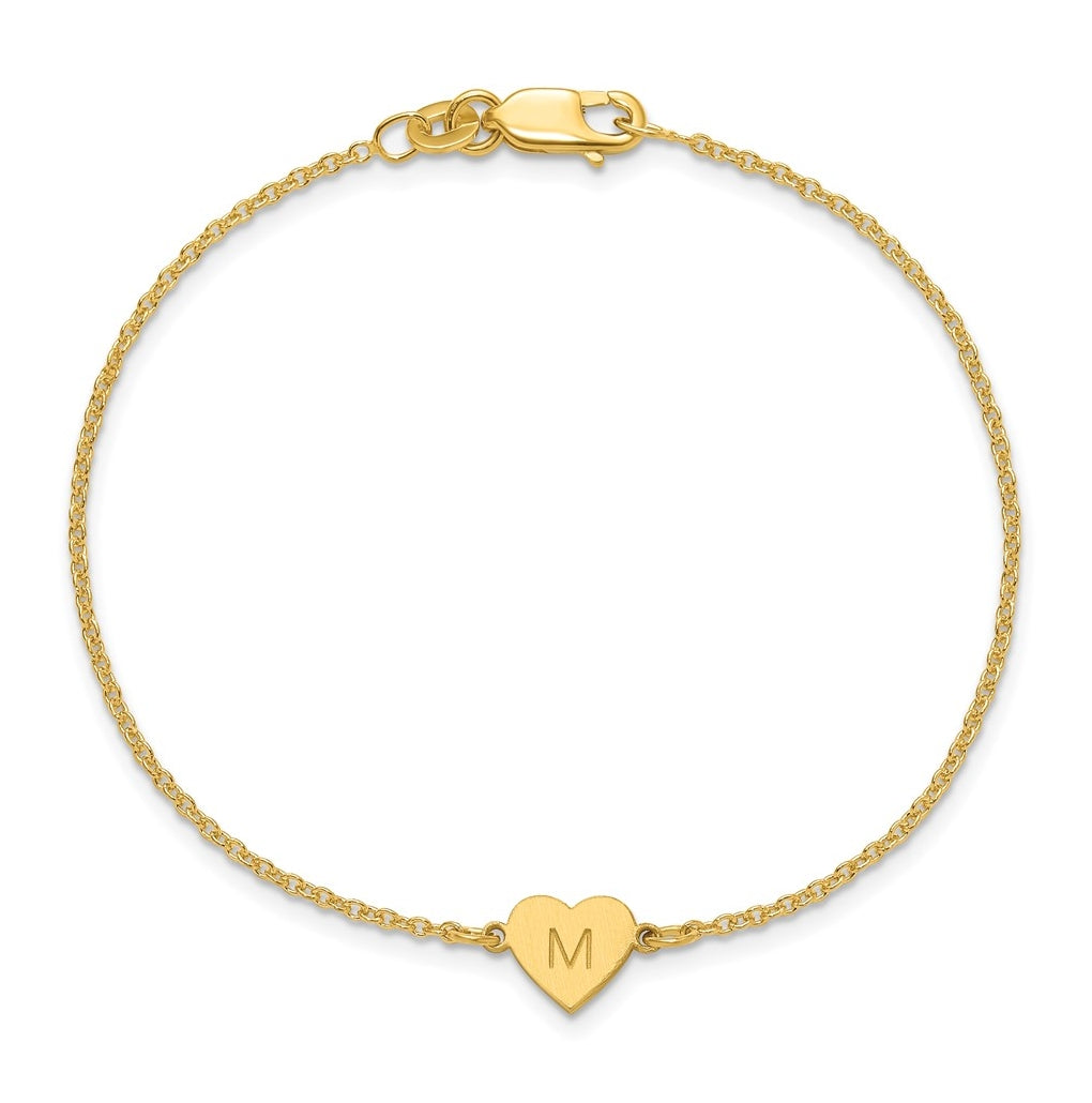 14K Yellow Or White Or Rose Gold Or Sterling Silver Brushed Station Heart Bracelet