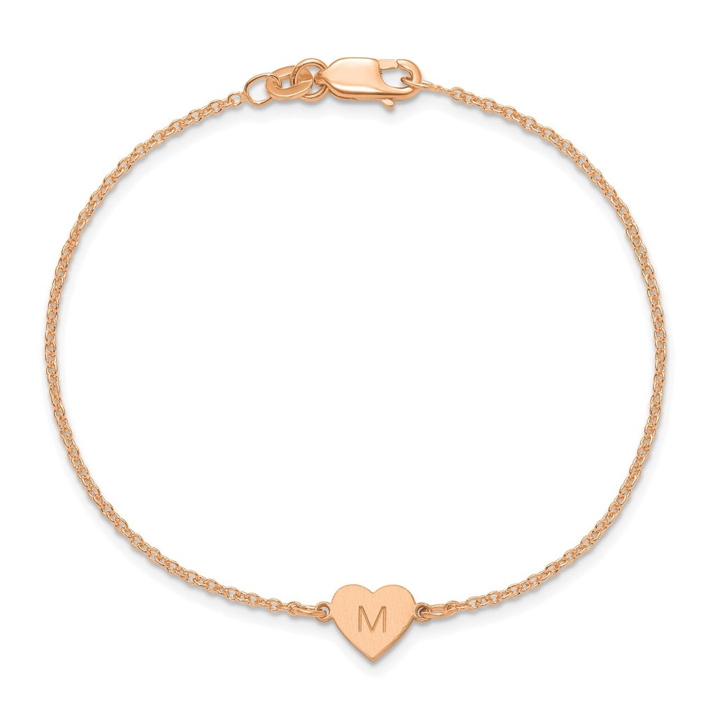 14K Yellow Or White Or Rose Gold Or Sterling Silver Brushed Station Heart Bracelet