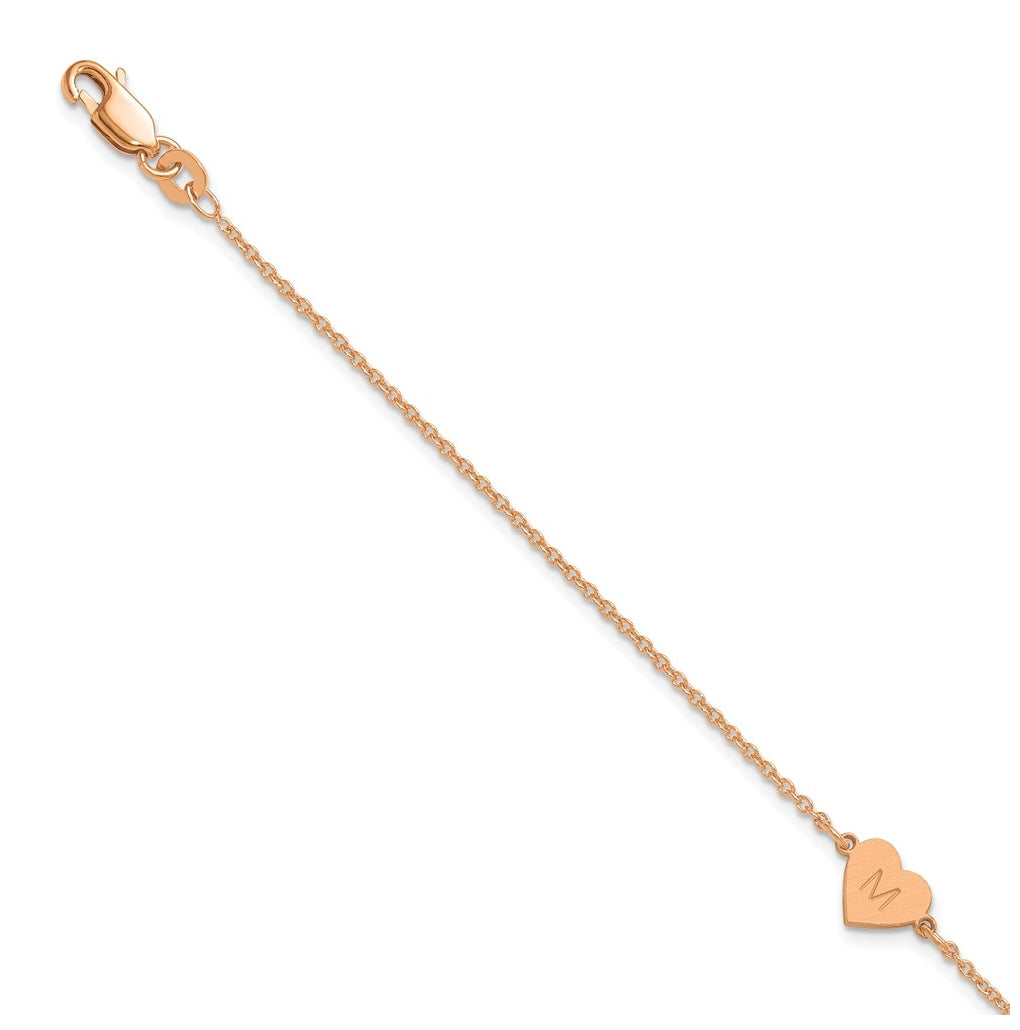 14K Yellow Or White Or Rose Gold Or Sterling Silver Brushed Station Heart Bracelet