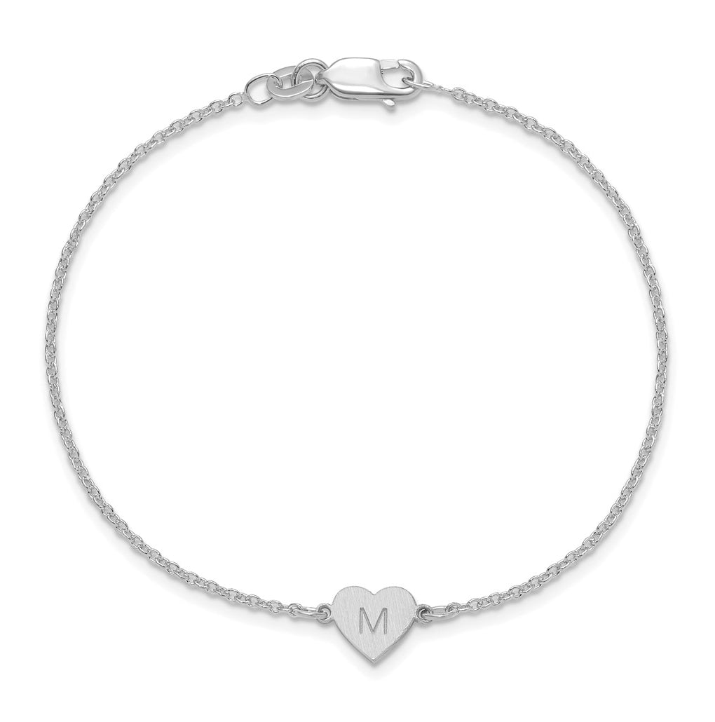 14K Yellow Or White Or Rose Gold Or Sterling Silver Brushed Station Heart Bracelet