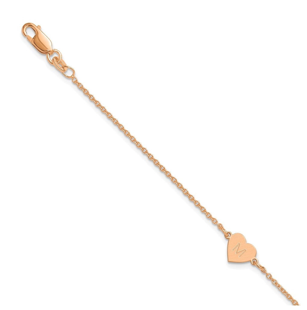 14K Yellow Or White Or Rose Gold Or Sterling Silver Brushed Station Heart Bracelet