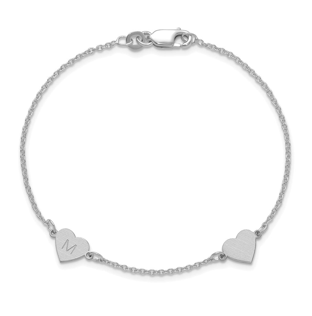 14K Yellow Or White Or Rose Gold Or Sterling Silver Brushed Station Heart Bracelet