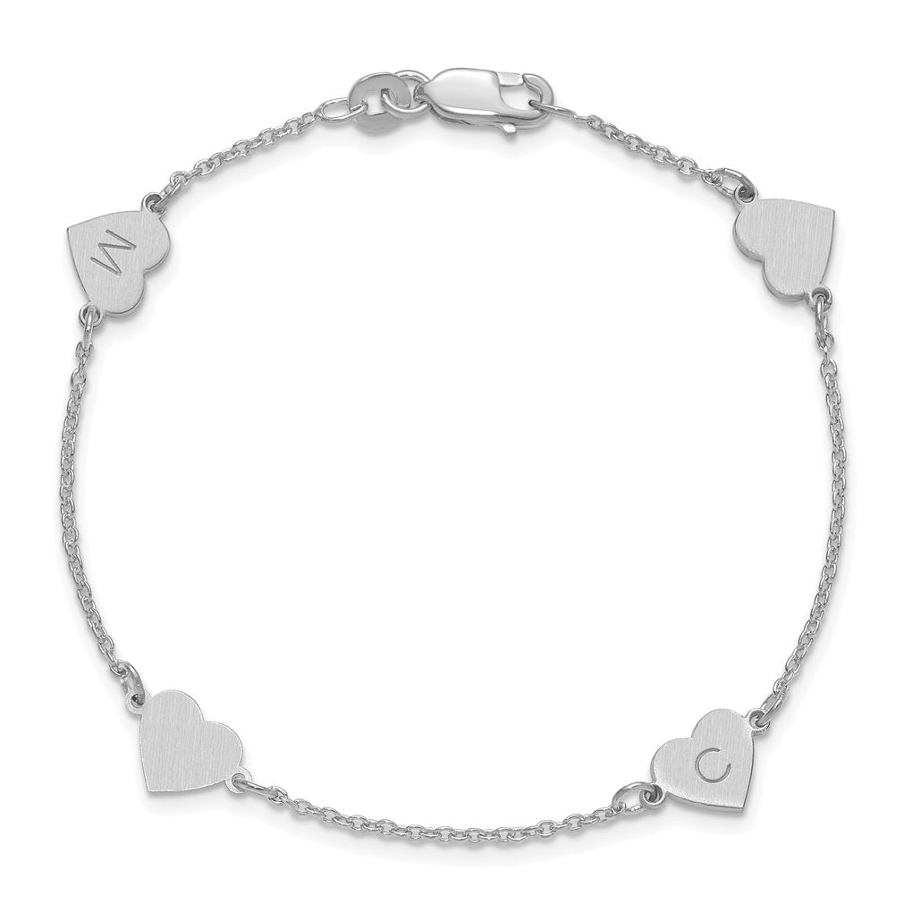 14K Yellow Or White Or Rose Gold Or Sterling Silver Brushed Station Heart Bracelet