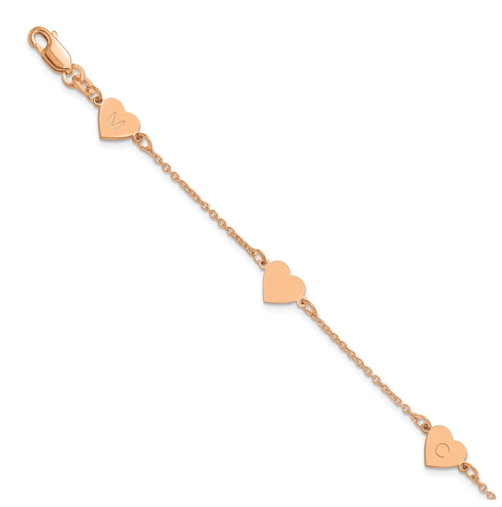 14K Yellow Or White Or Rose Gold Or Sterling Silver Brushed Station Heart Bracelet