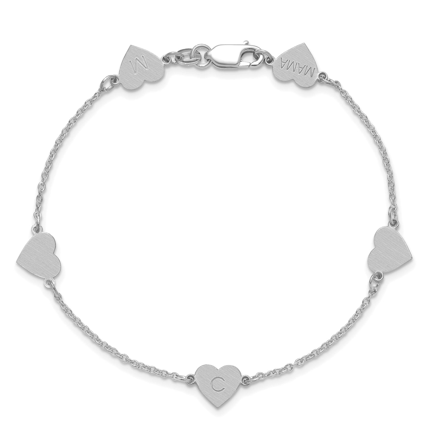 14K Yellow Or White Or Rose Gold Or Sterling Silver Brushed Station Heart Bracelet