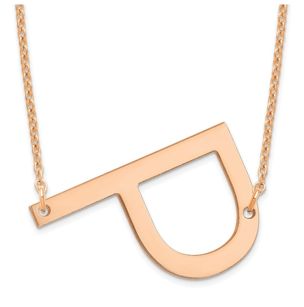 14K Yellow Or White Or Rose Gold Or Sterling Silver Or Rose Gold Plated Polished Large Sideways Letter Necklace
