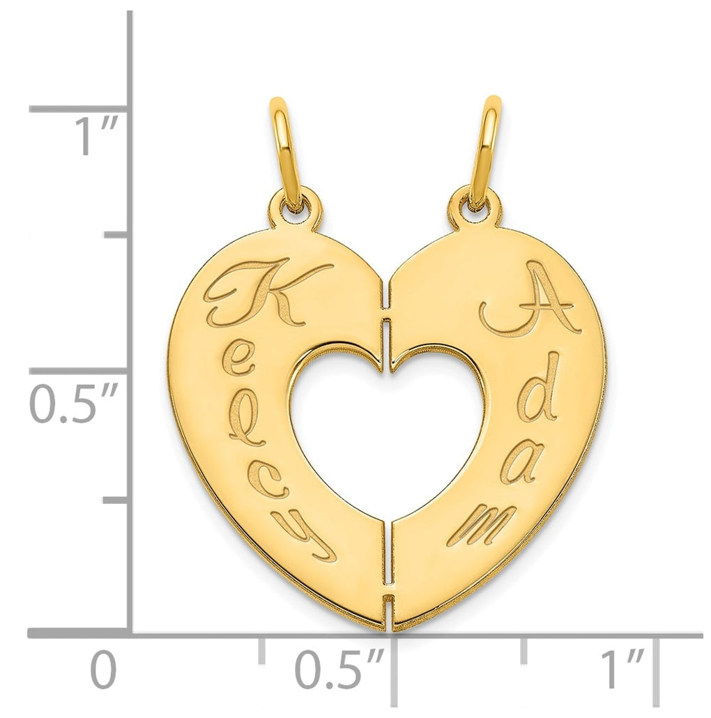 14K Yellow Or White Or Rose Or Sterling Silver 2 Piece Break a Part Personalized Heart Charm