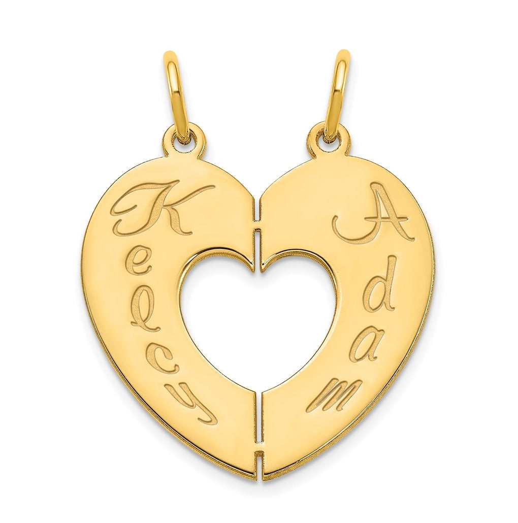 14K Yellow Or White Or Rose Or Sterling Silver 2 Piece Break a Part Personalized Heart Charm
