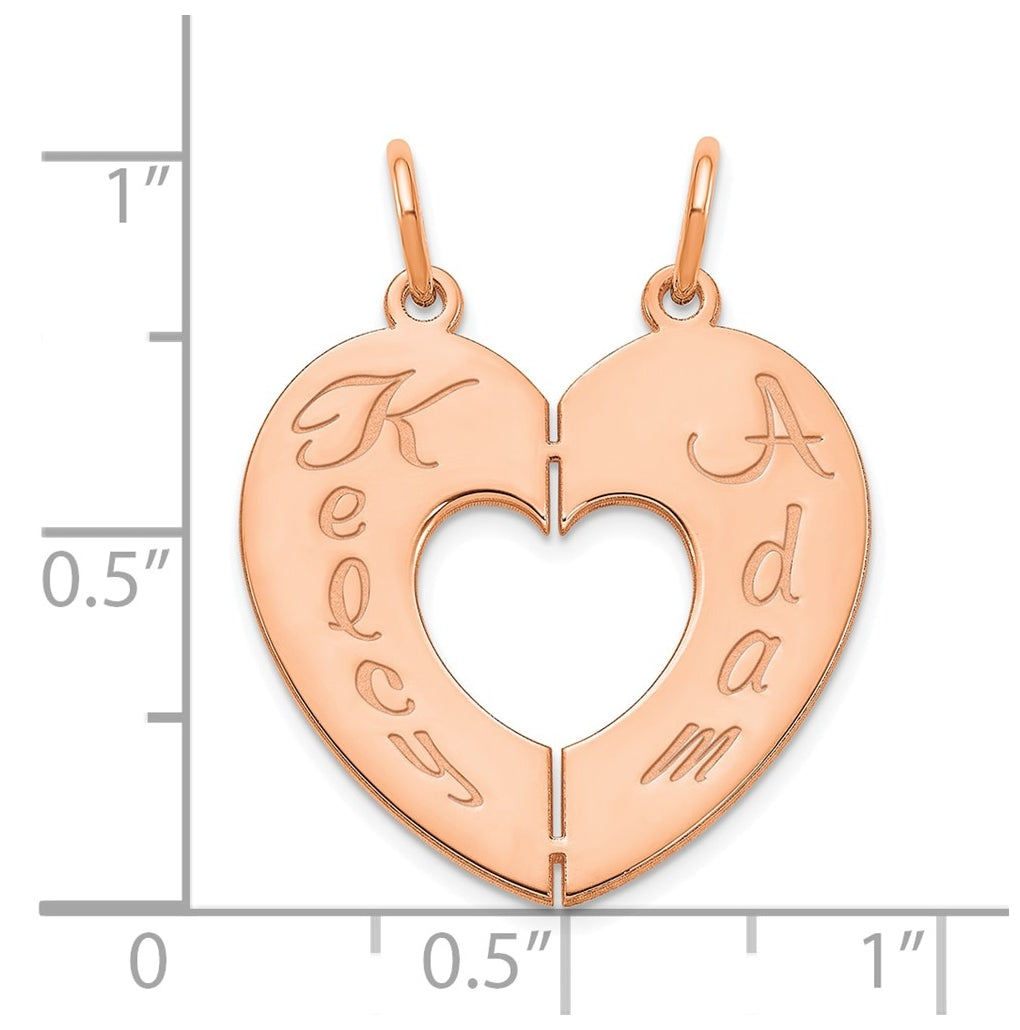 14K Yellow Or White Or Rose Or Sterling Silver 2 Piece Break a Part Personalized Heart Charm