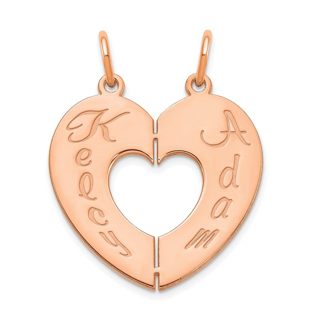14K Yellow Or White Or Rose Or Sterling Silver 2 Piece Break a Part Personalized Heart Charm