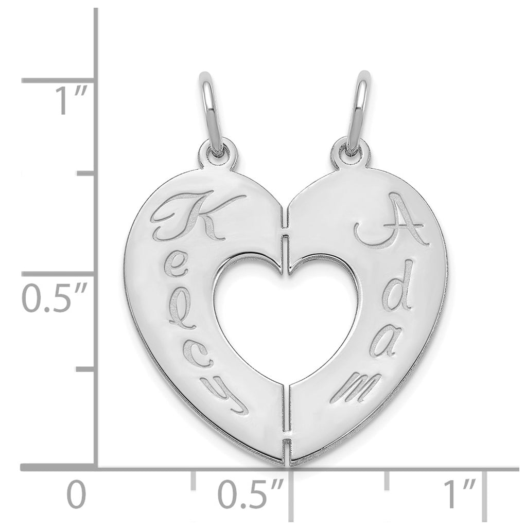 14K Yellow Or White Or Rose Or Sterling Silver 2 Piece Break a Part Personalized Heart Charm