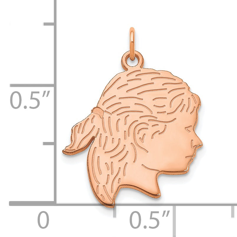 Sterling Silver Rose Gold Plated Polished Girls Head Charm with Back Engravin