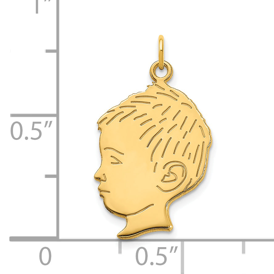 Sterling Silver Gold Plated Polished Boys Head Charm with Back Engraving