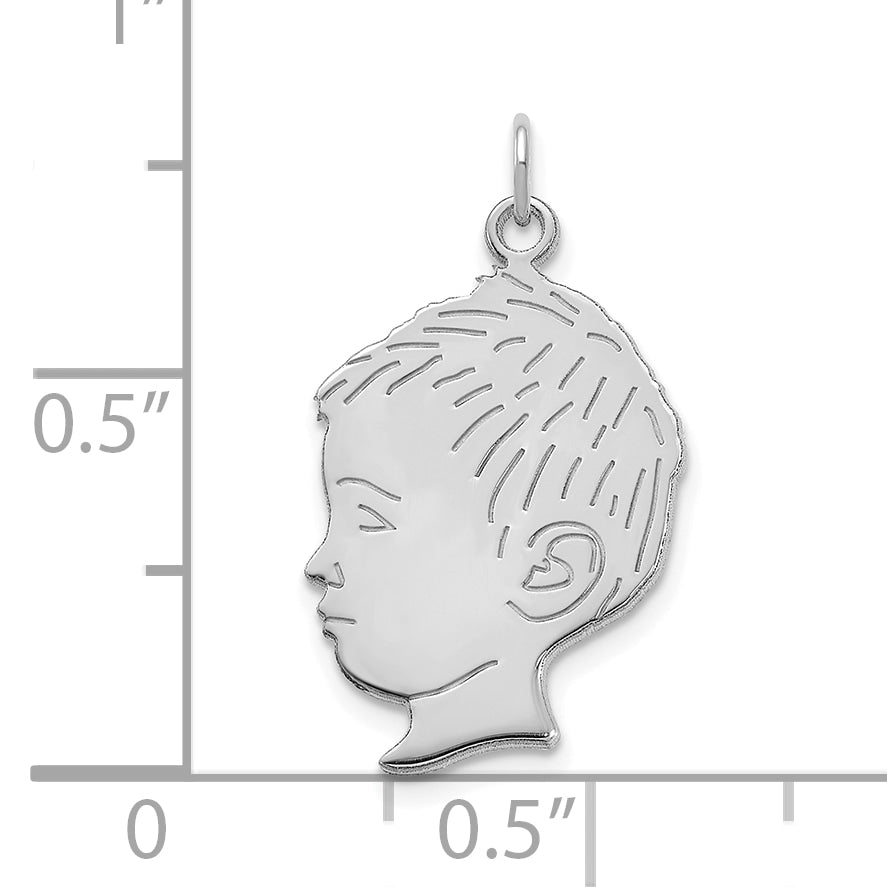 Sterling Silver Polished Boys Head Charm with Back Engraving