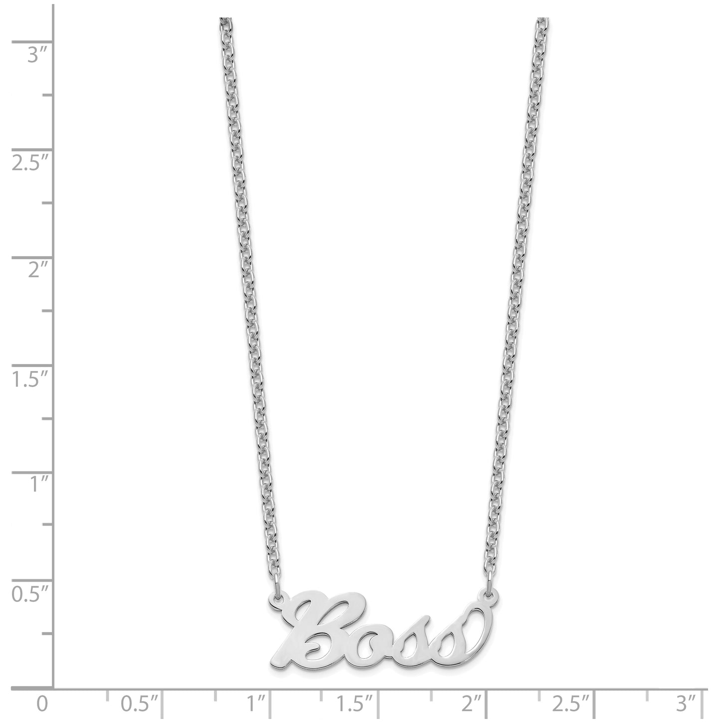Sterling Silver Rhodium plated Polished Name Plate Necklace