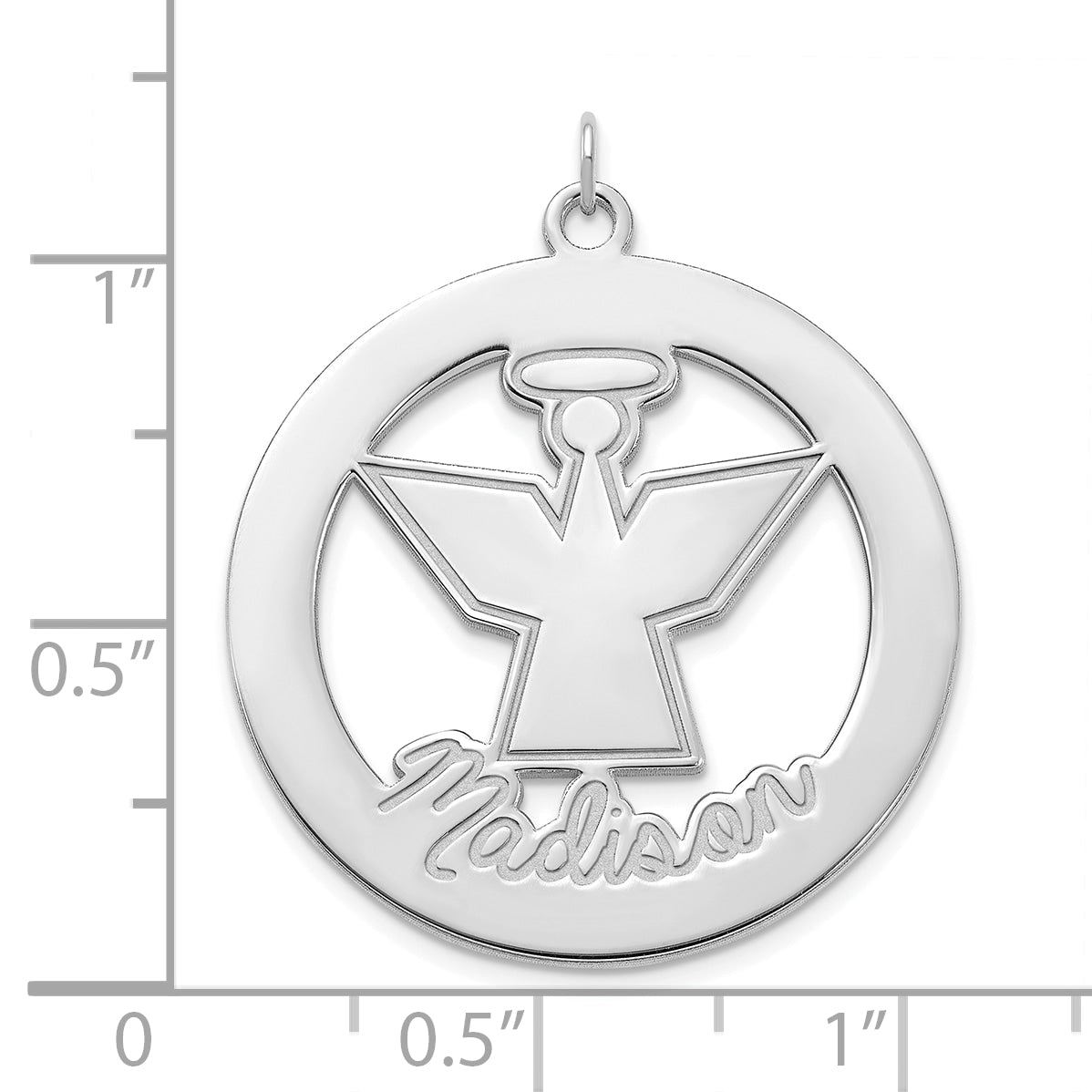 14K White Gold Polished Angel Charm with Name