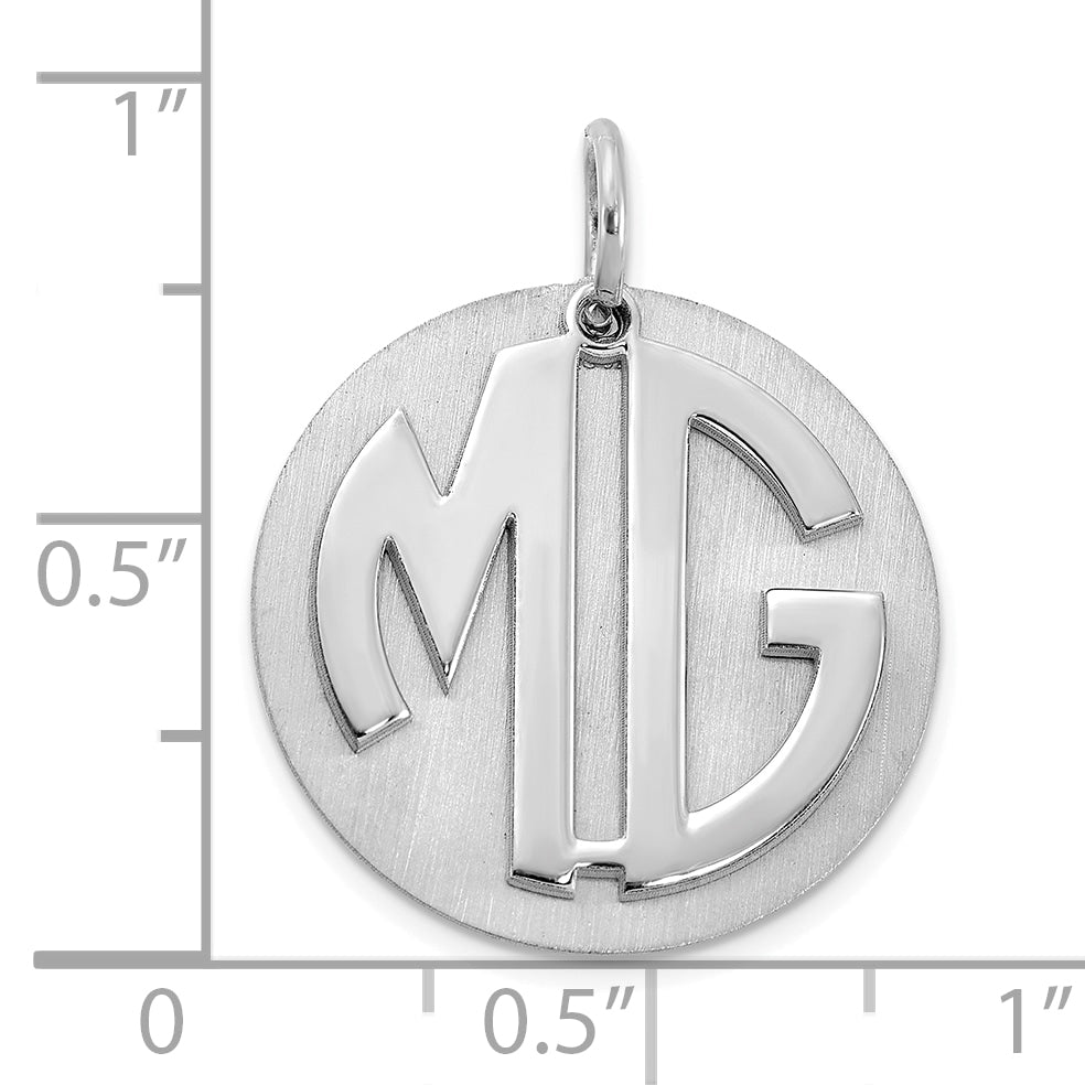 10K White Gold Brushed Reversable 2 Letter Monogram with Disc