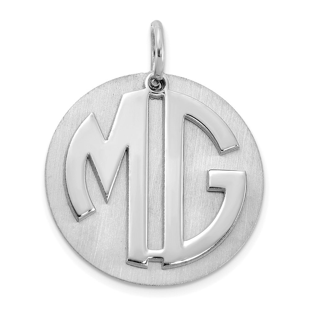 10K White Gold Brushed Reversable 2 Letter Monogram with Disc