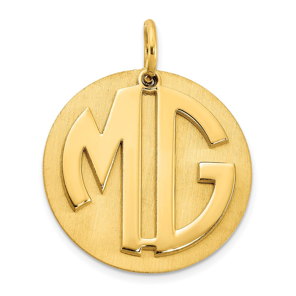 10K Yellow Gold Brushed Reversable 2 Letter Monogram with Disc