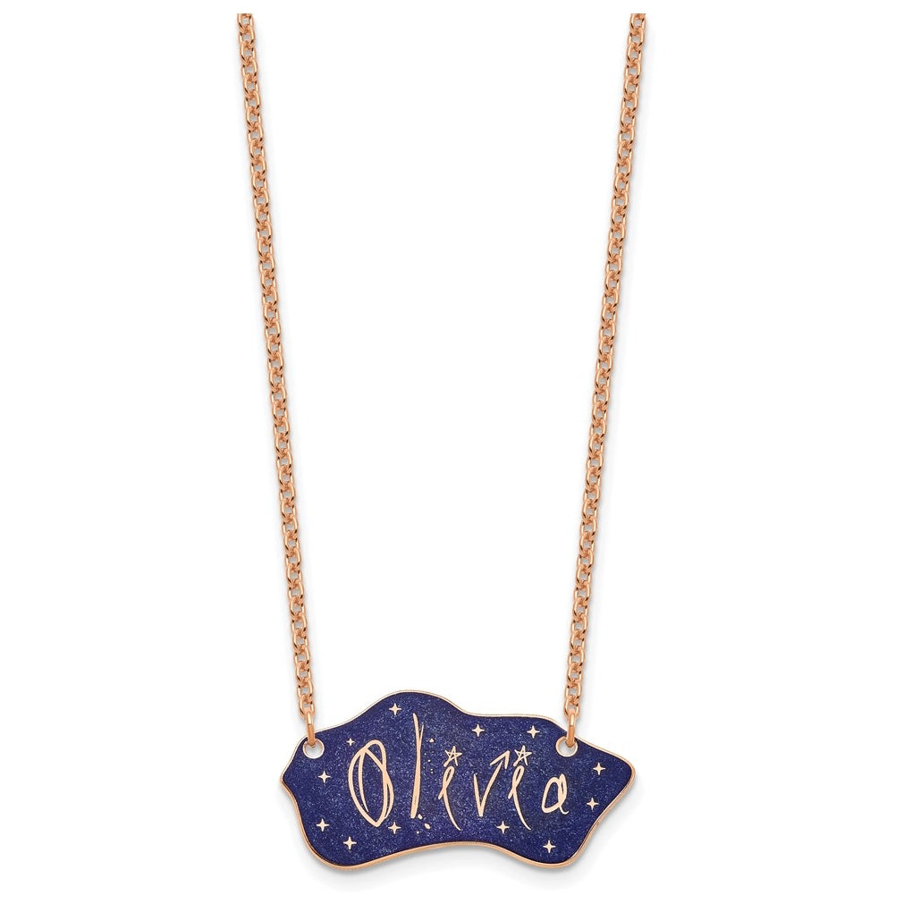 14K Yellow Or White Gold Or Sterling Silver Gold Plated Glitter Epoxy Name Plate Necklace