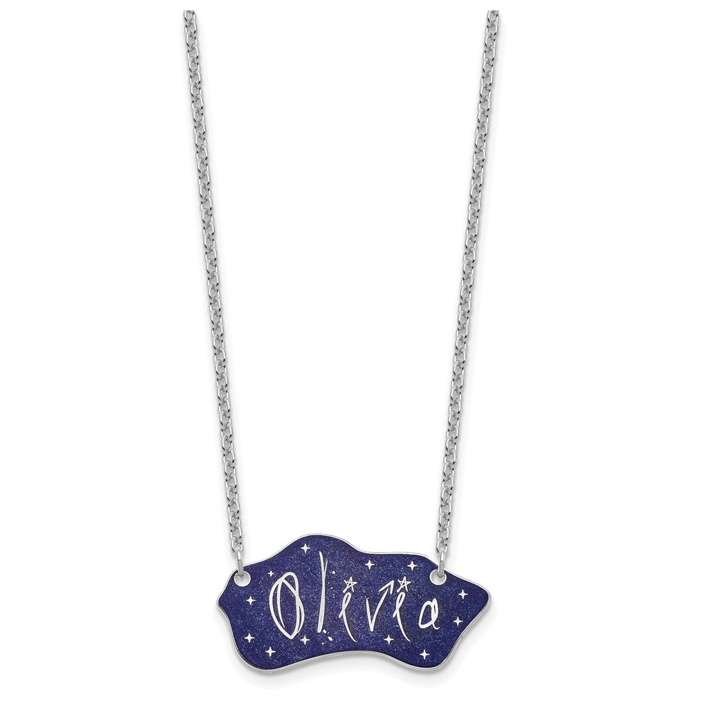 14K Yellow Or White Gold Or Sterling Silver Gold Plated Glitter Epoxy Name Plate Necklace