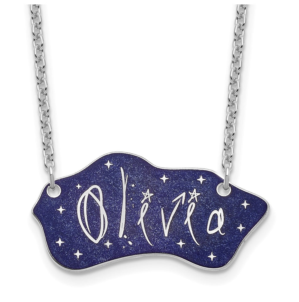 14K Yellow Or White Gold Or Sterling Silver Gold Plated Glitter Epoxy Name Plate Necklace