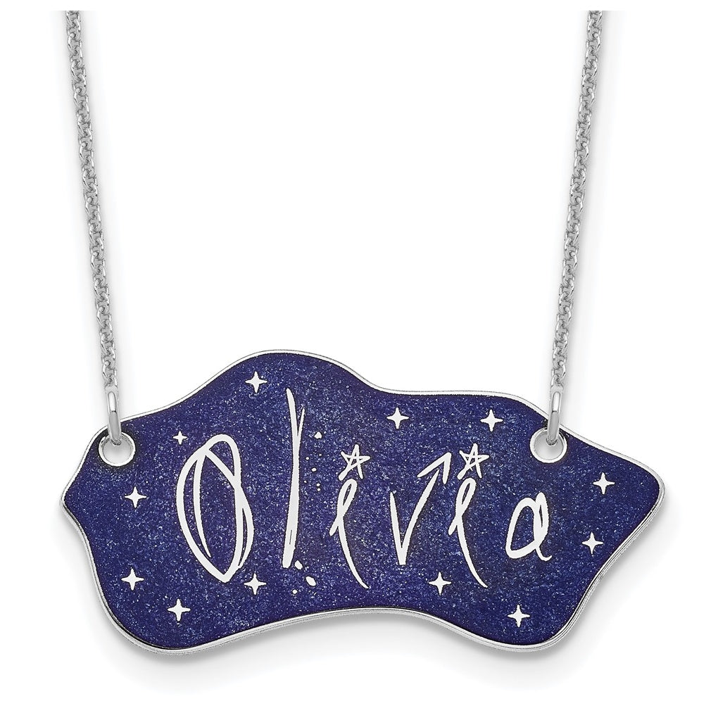 14K Yellow Or White Gold Or Sterling Silver Gold Plated Glitter Epoxy Name Plate Necklace
