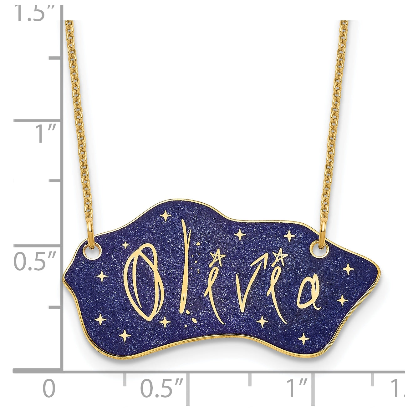 14K Yellow Or White Gold Or Sterling Silver Gold Plated Glitter Epoxy Name Plate Necklace