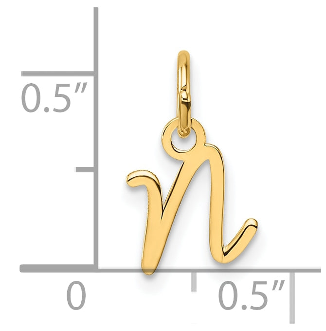 14K Yellow Gold Uppercase Letter N Initial Charm
